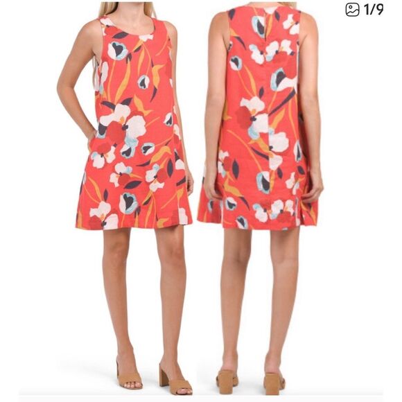 Sigrid Olsen Bright Floral A-Line Sleeveless Linen Dress S - Picture 1 of 8